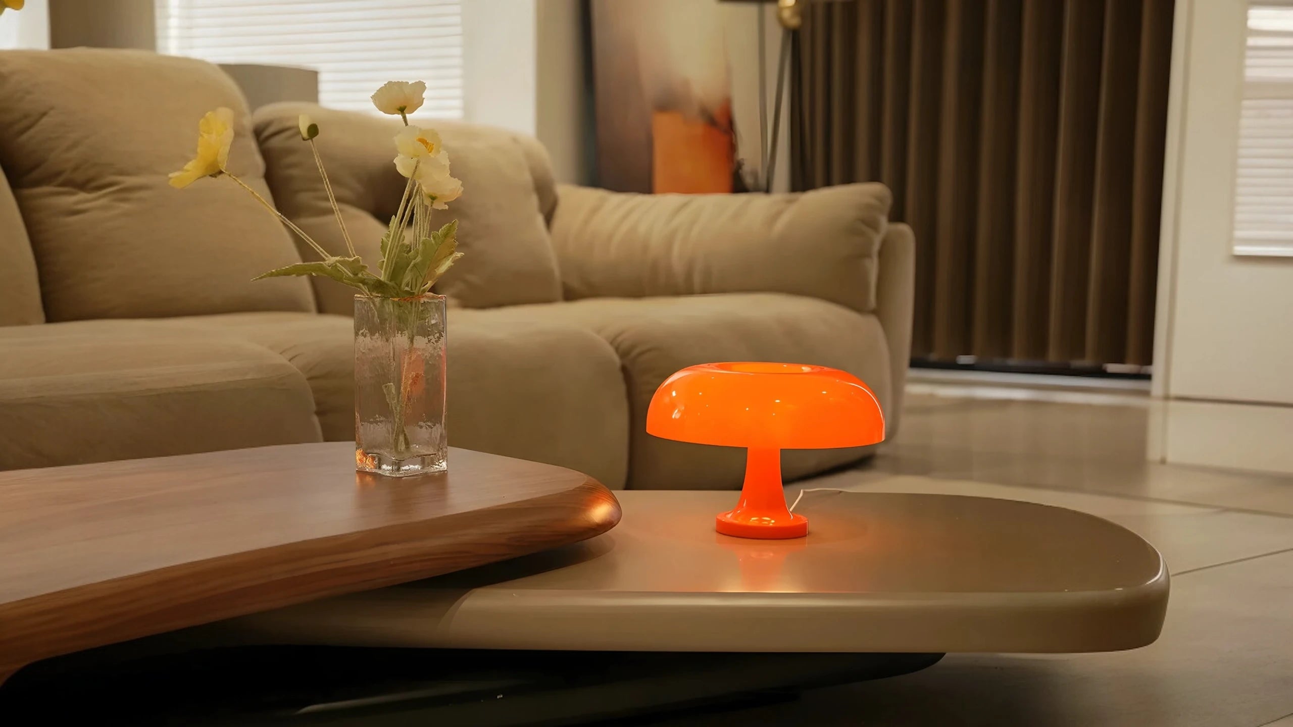 Orange vintage mushroom table lamp