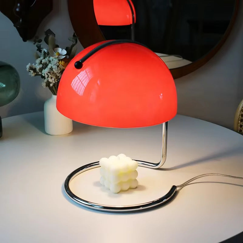 Red Danish Glass Mushroom Table Lamp