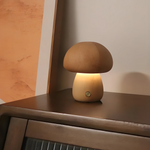 Short Cream Portable Wooden Mushroom Bedside Lamp